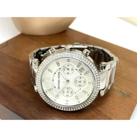 Michael Kors Women's Watch MK5353 Parker Silver Steel Chronograph Gemmed USED - Picture 8 of 14